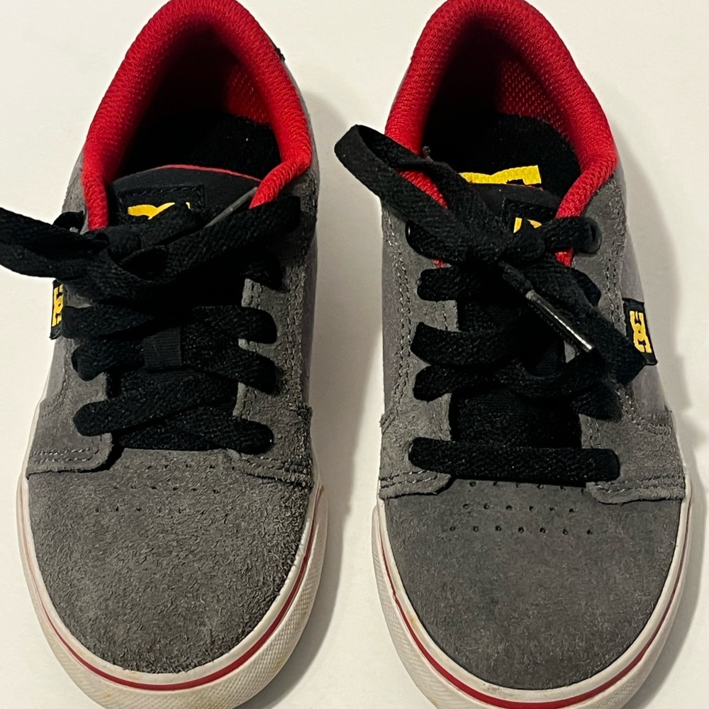 DC Gray and Red Skate Sneakers